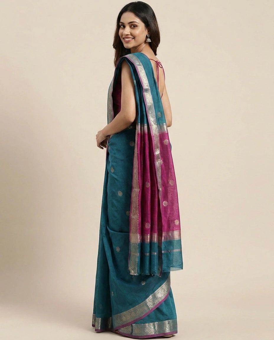 Cotton Banarasi Saree with Woven Border - Rangoli India