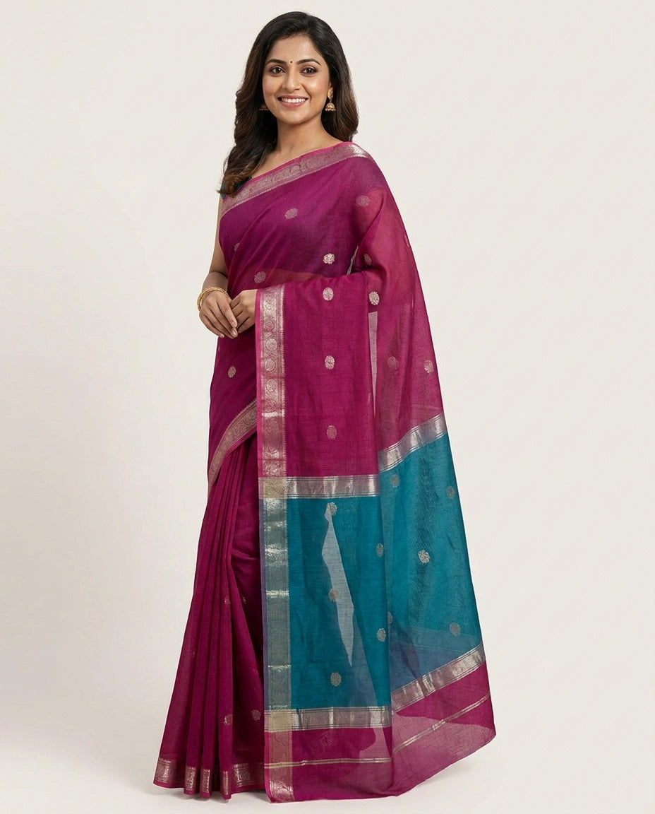 Cotton Banarasi Saree with Woven Border - Rangoli India