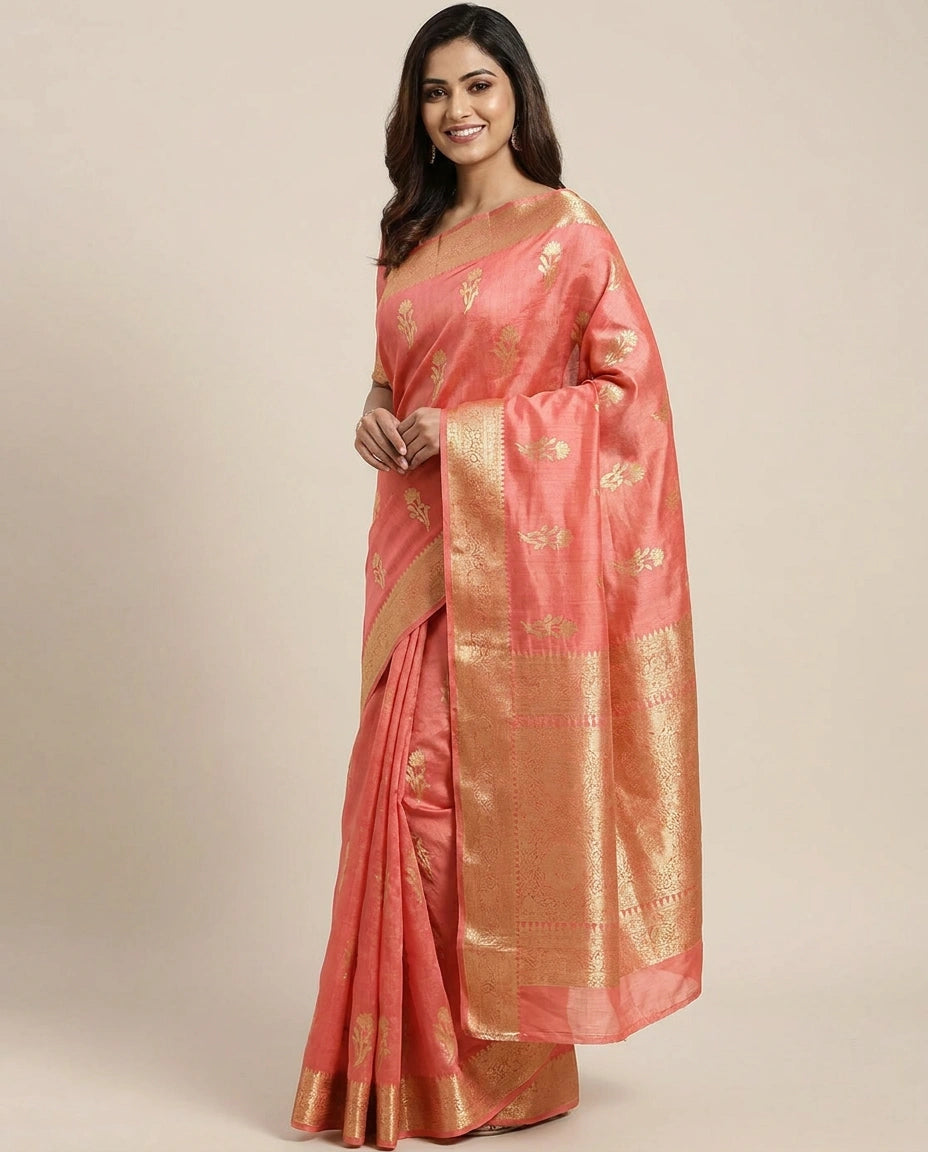 Tussar Silk Banarasi Saree with Woven Border - Rangoli India