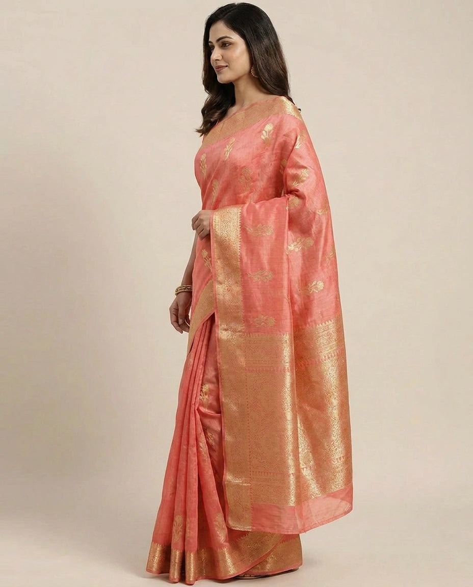 Tussar Silk Banarasi Saree with Woven Border - Rangoli India