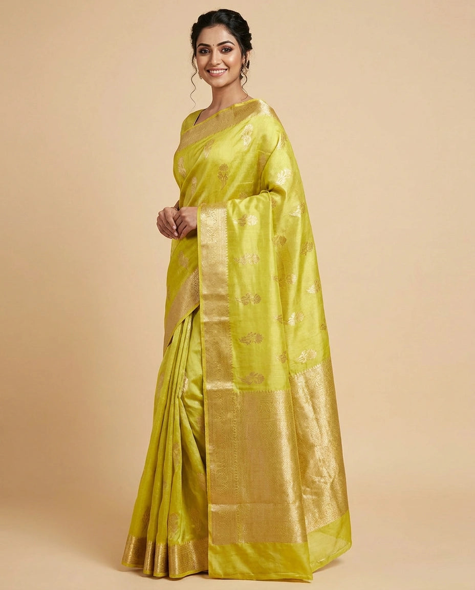 Tussar Silk Banarasi Saree with Woven Border - Rangoli India