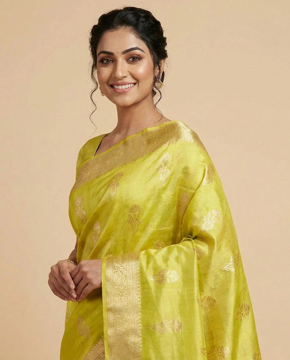 Tussar Silk Banarasi Saree with Woven Border - Rangoli India