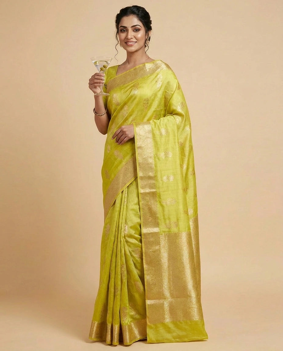 Tussar Silk Banarasi Saree with Woven Border - Rangoli India