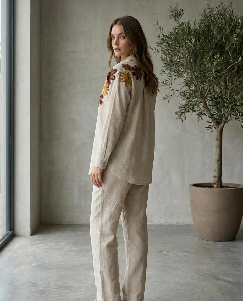 Off White Cotton Co-ord Set with Co-ord Styling view 3