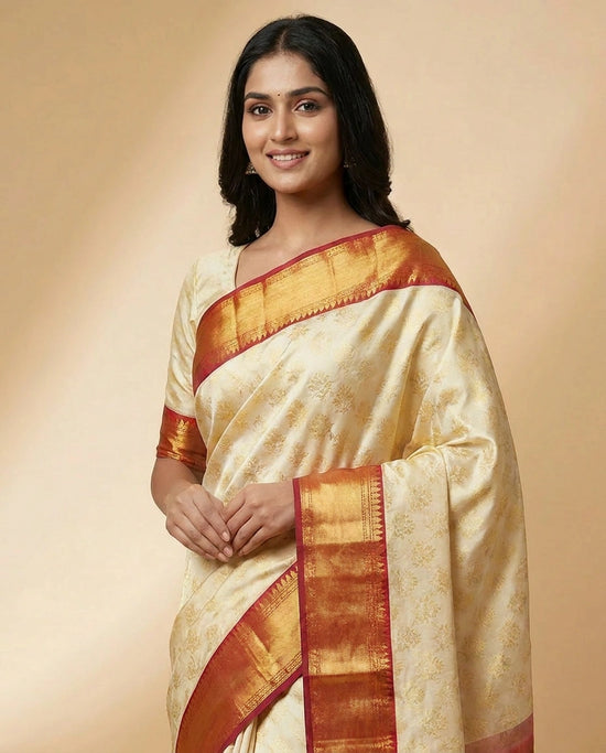 Katan Silk Saree with Tonal Thread Embroidery Online India - Rangoli India