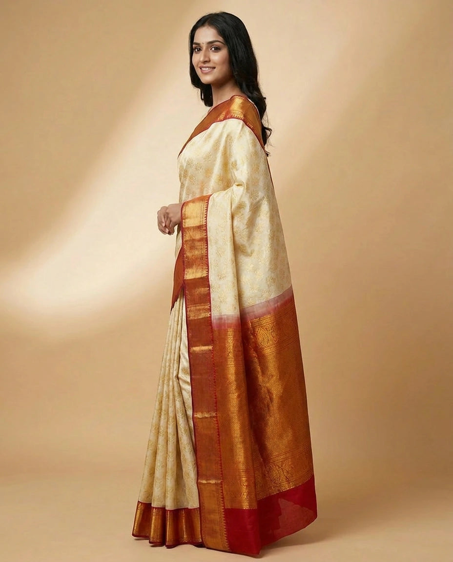 Katan Silk Saree with Tonal Thread Embroidery Online India - Rangoli India