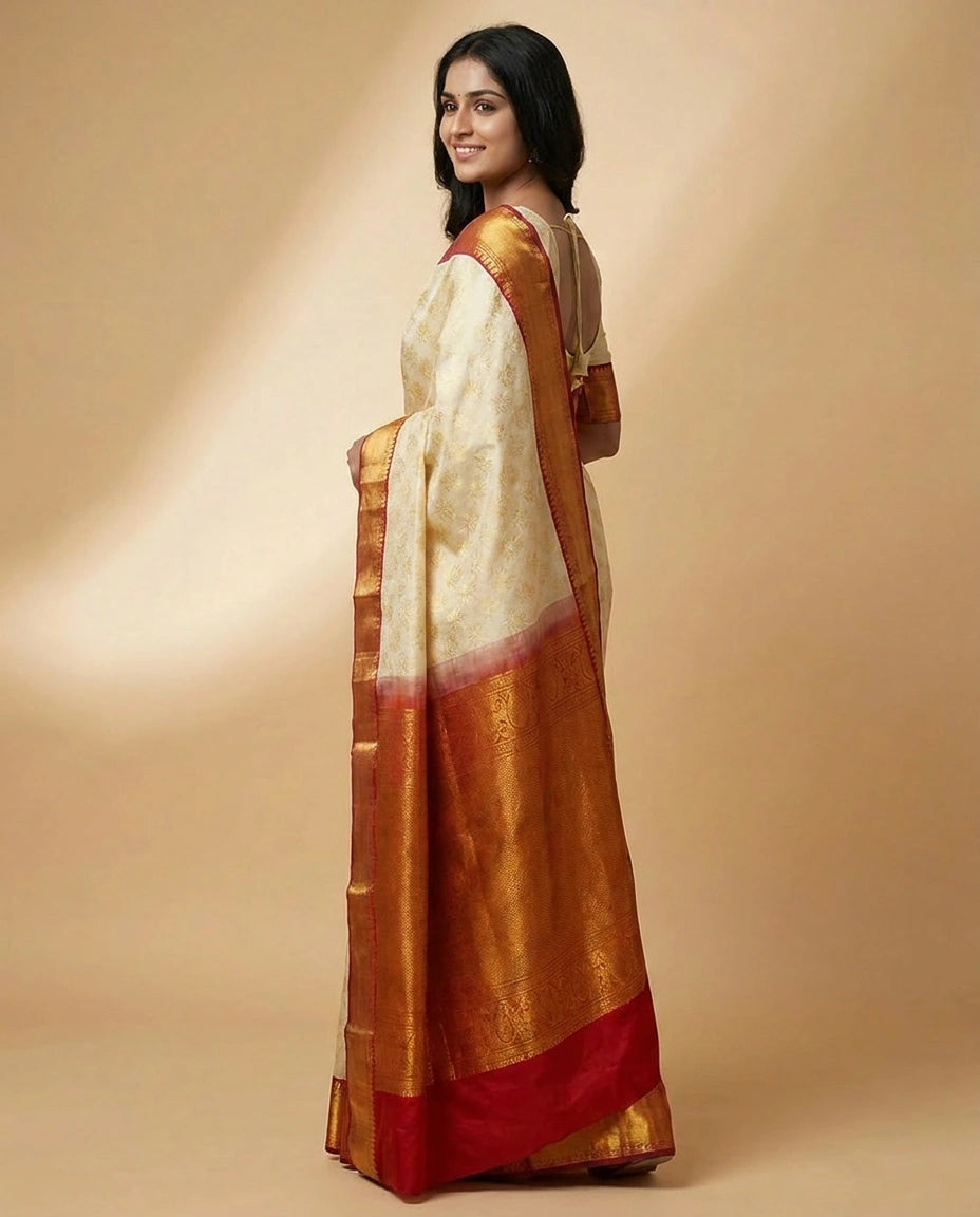 Katan Silk Saree with Tonal Thread Embroidery Online India - Rangoli India
