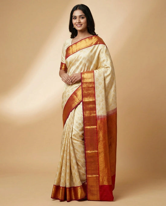 Katan Silk Saree with Tonal Thread Embroidery Online India - Rangoli India