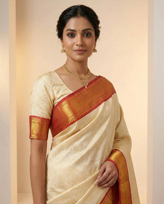 Katan Silk Saree with Foil Print and Sequin Work Online India - Rangoli India