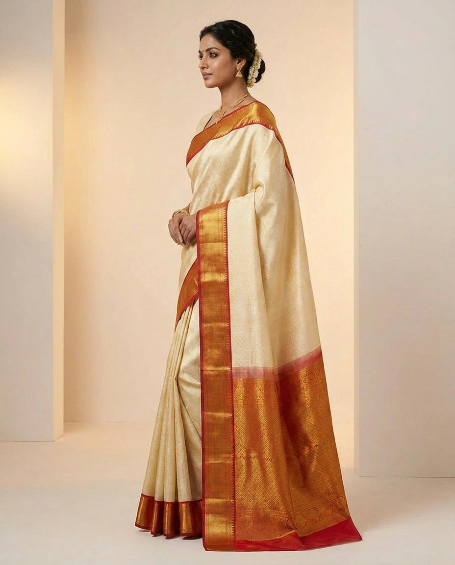 Katan Silk Saree with Foil Print and Sequin Work Online India - Rangoli India