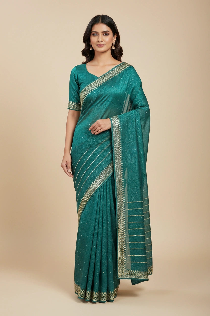Embroidered Tissue Silk Saree - tissue Indian ethnic wear by Rangoli
