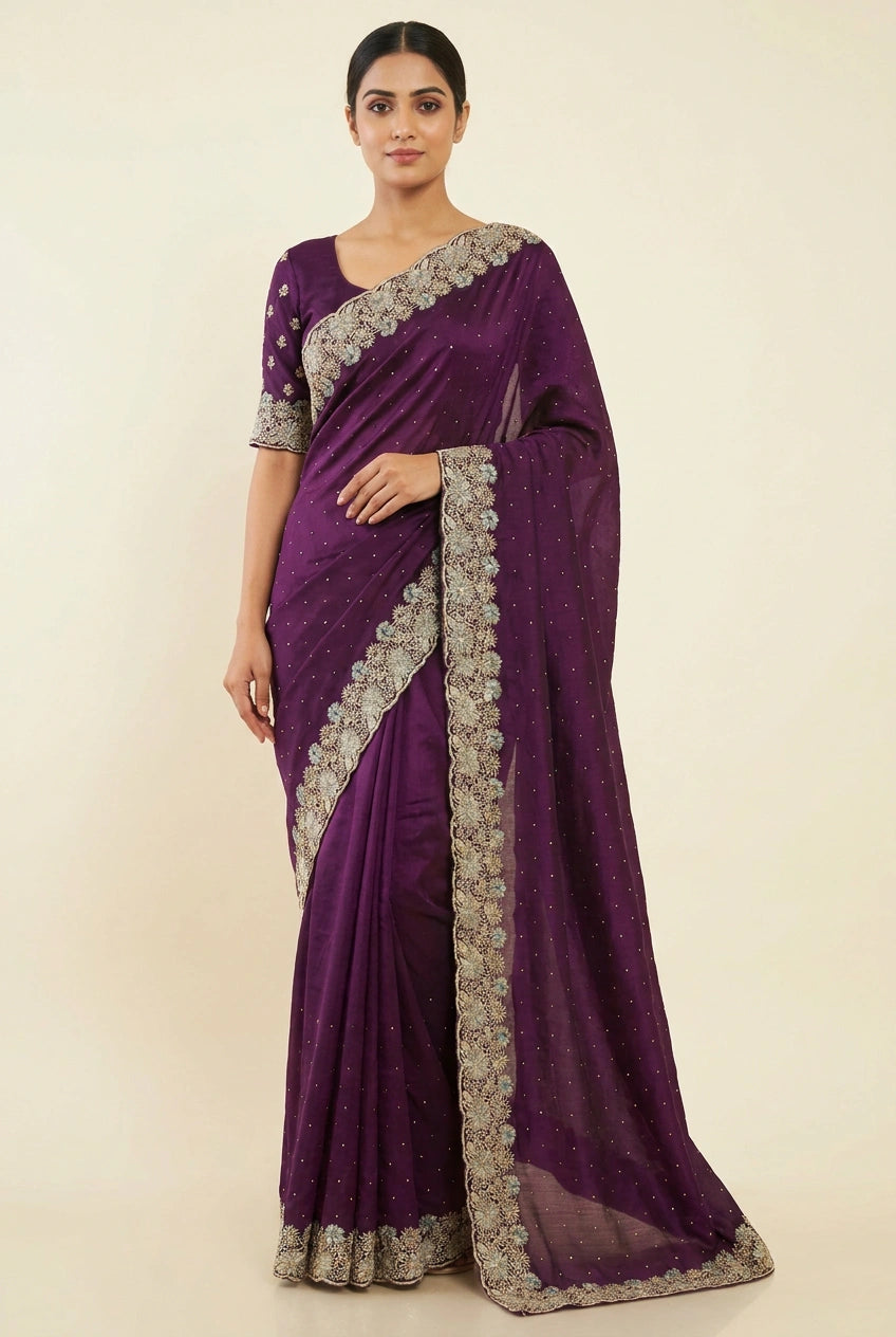 Vichitra Silk Embroidered Saree for Festive Evening