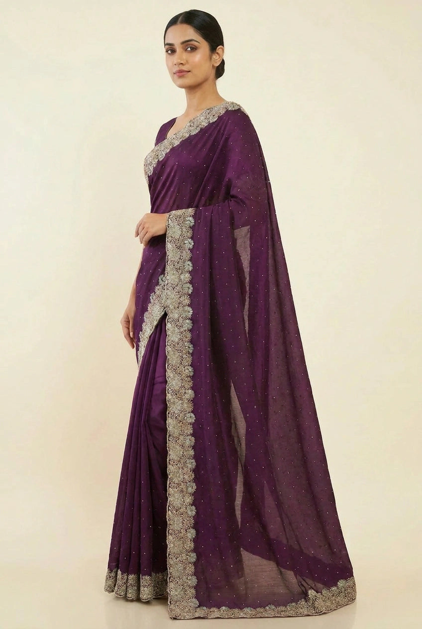 Vichitra Silk Embroidered Saree for Festive Evening