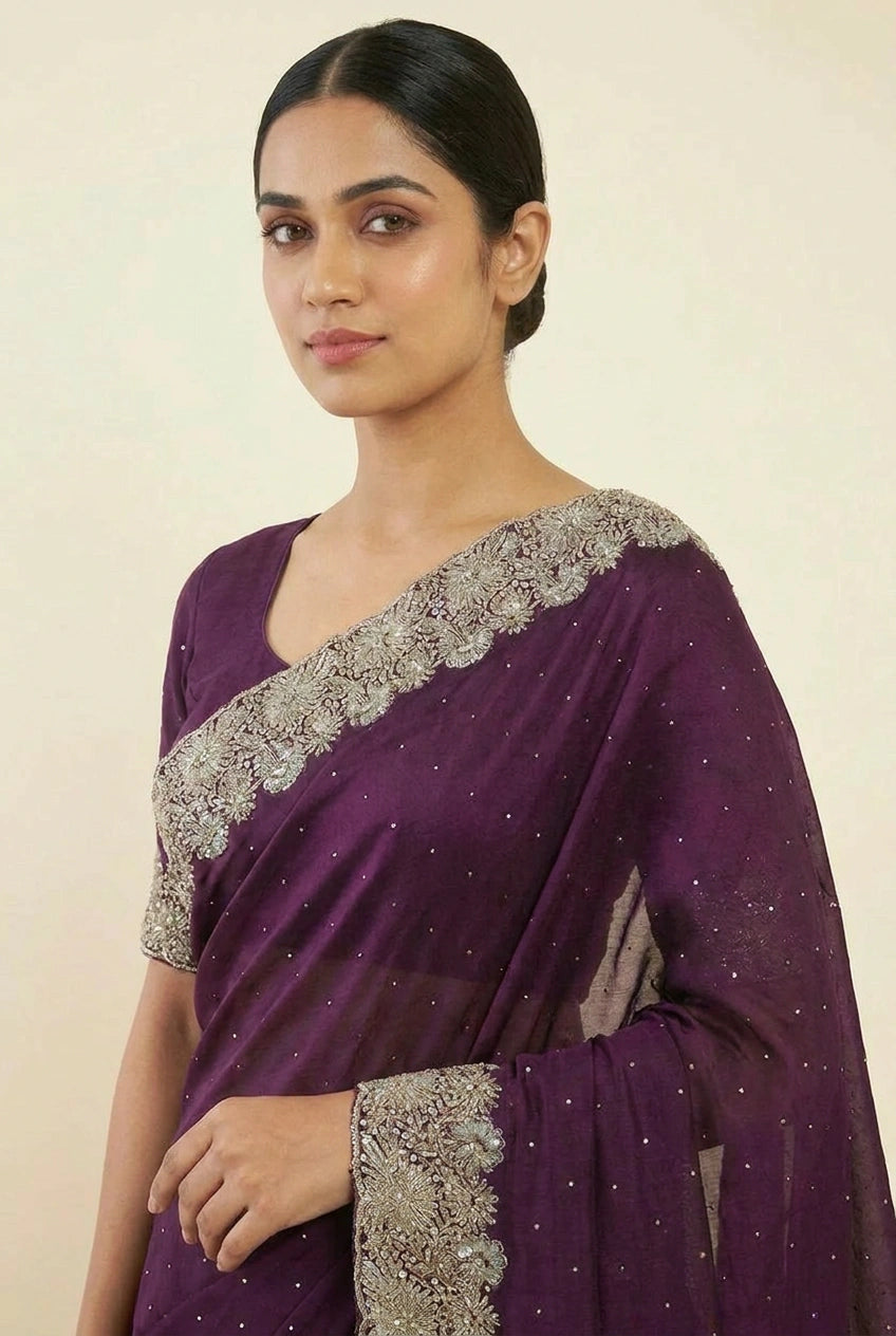 Vichitra Silk Embroidered Saree for Festive Evening