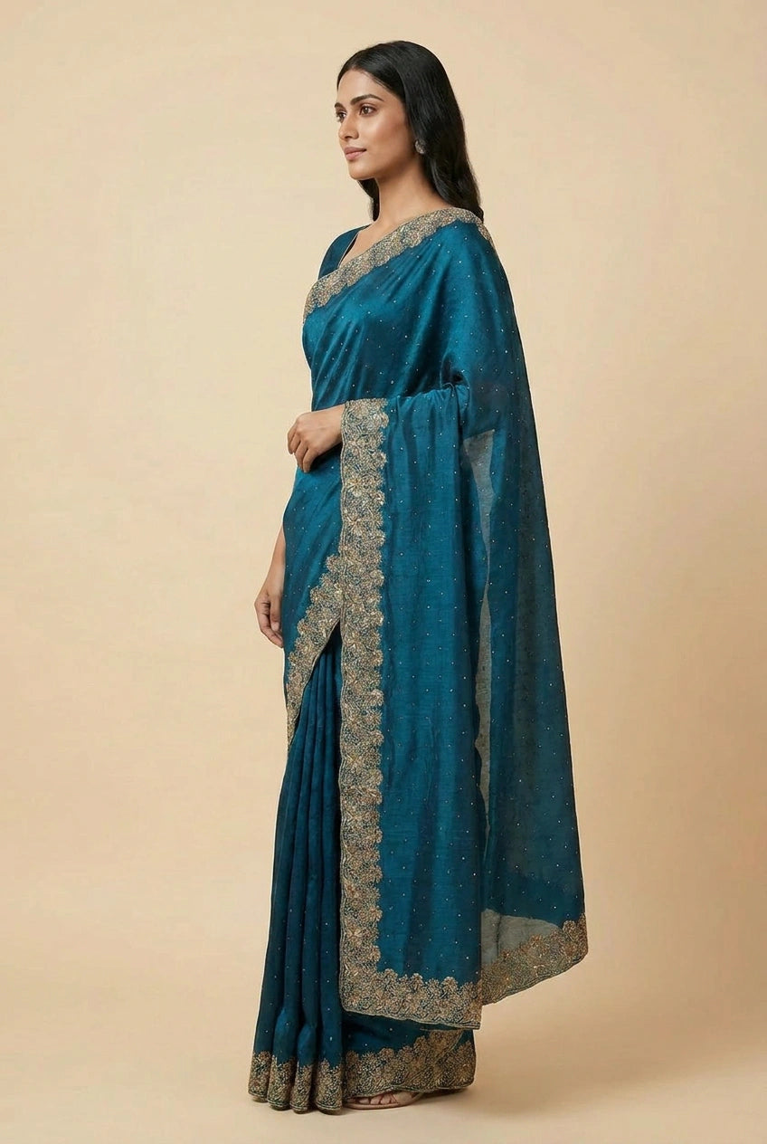 Vichitra Silk Embroidered Saree for Festive Evening