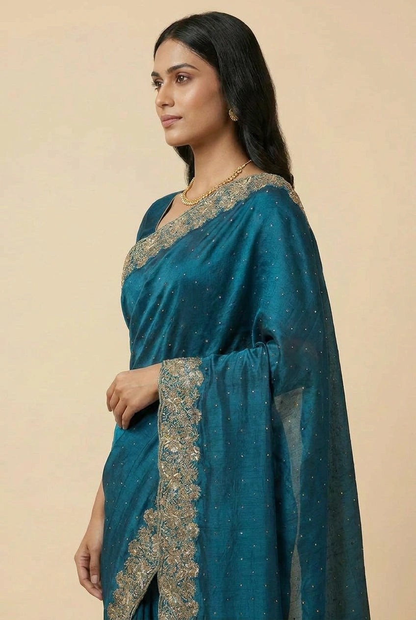 Vichitra Silk Embroidered Saree for Festive Evening