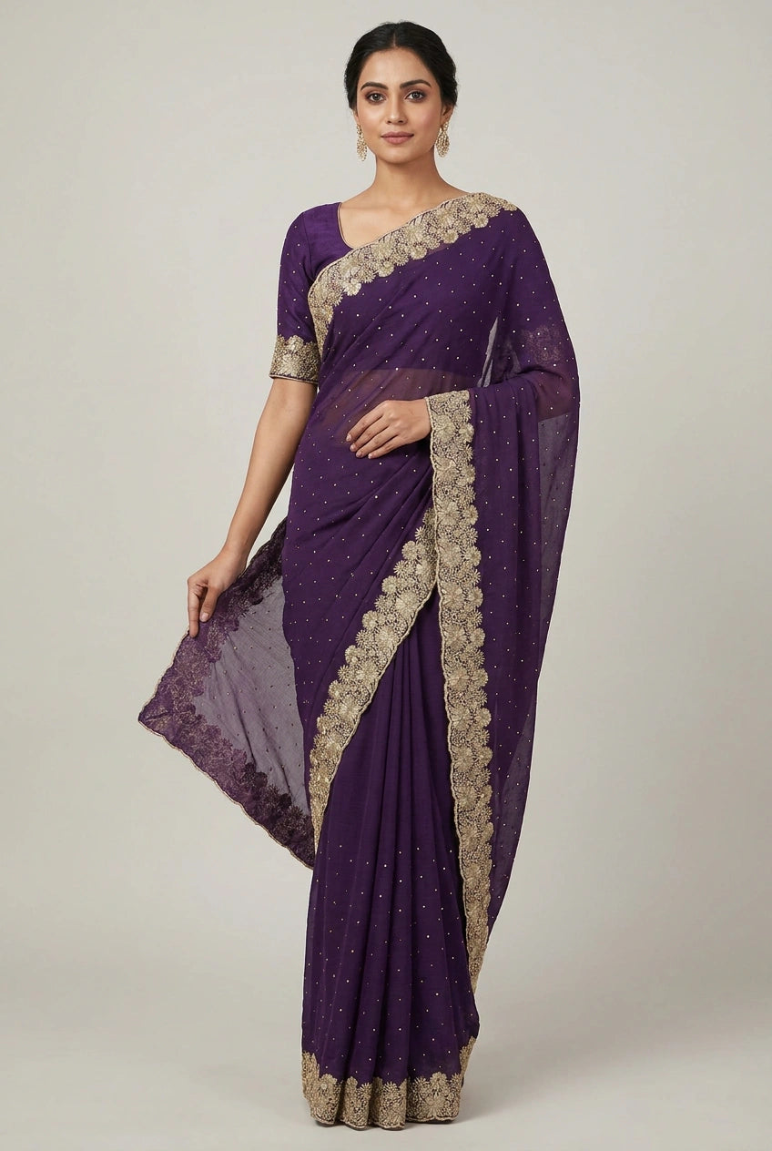 Vichitra Silk Embroidered Saree for Festive Evening