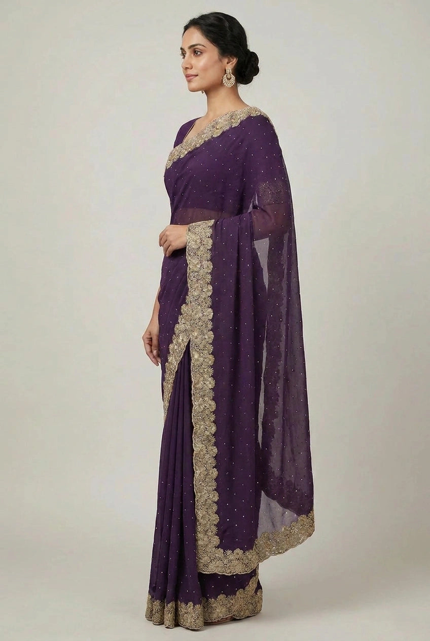 Vichitra Silk Embroidered Saree for Festive Evening