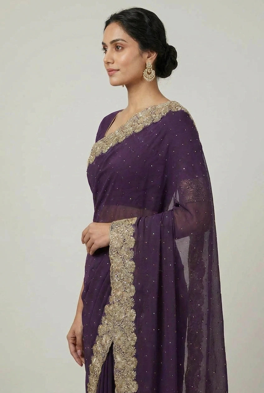 Vichitra Silk Embroidered Saree for Festive Evening