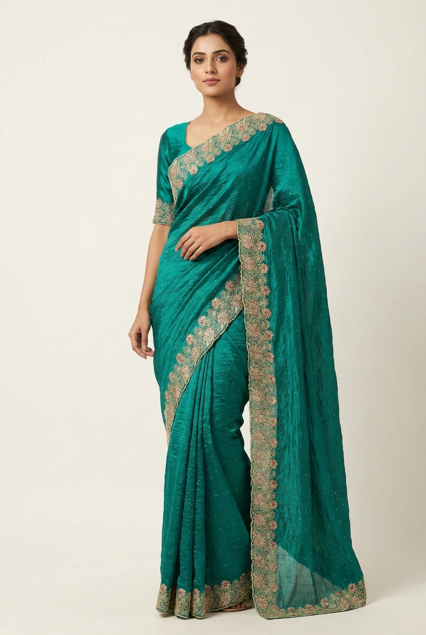 Vichitra Silk Embroidered Saree for Festive Evening