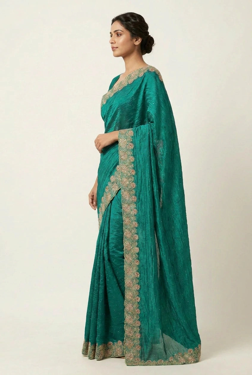 Vichitra Silk Embroidered Saree for Festive Evening
