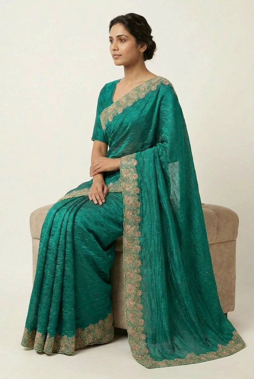 Vichitra Silk Embroidered Saree for Festive Evening
