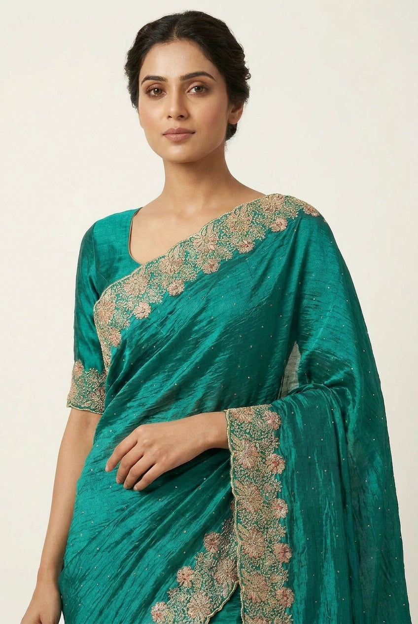 Vichitra Silk Embroidered Saree for Festive Evening