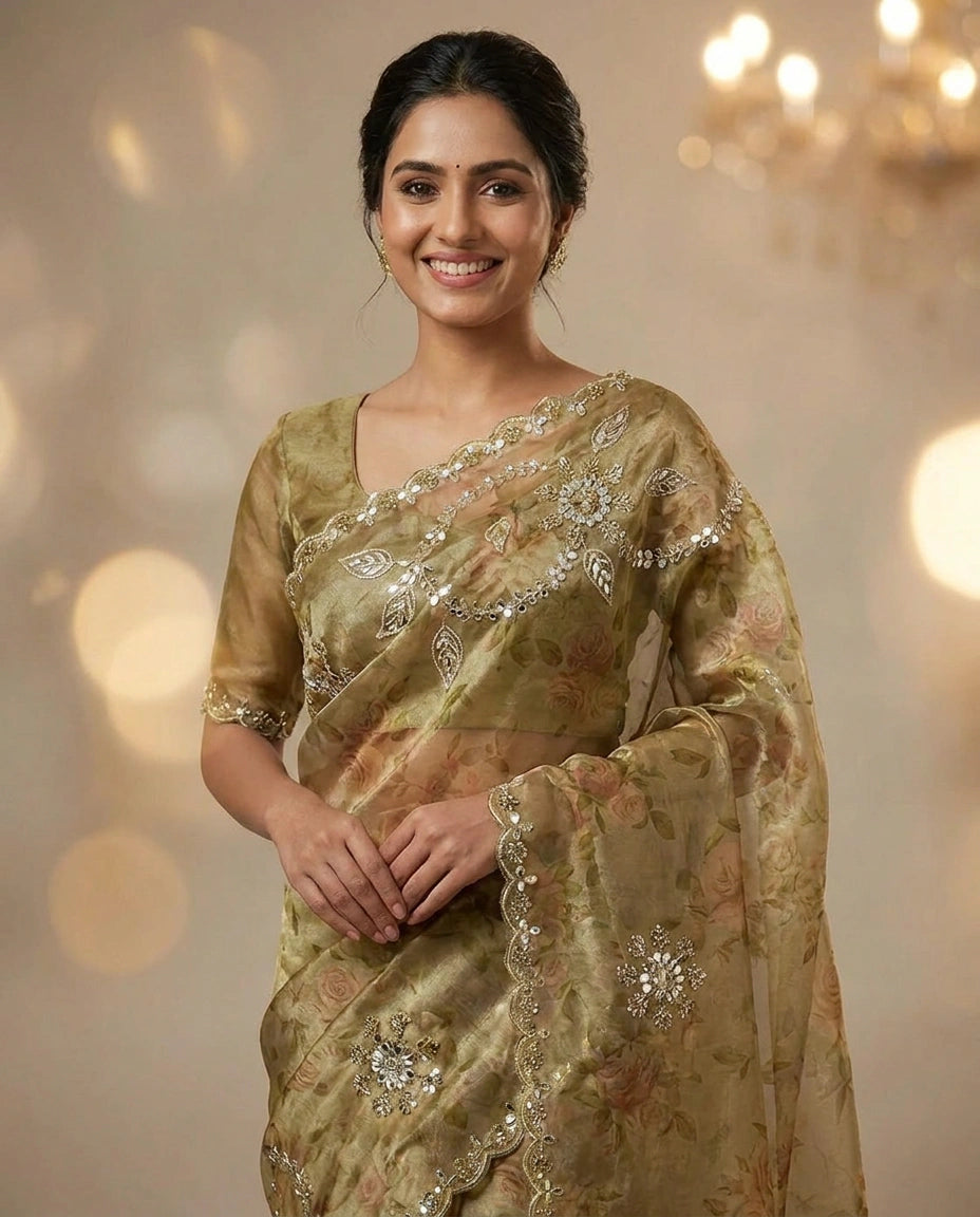 Tissue Saree with All-Over Woven Shimmer