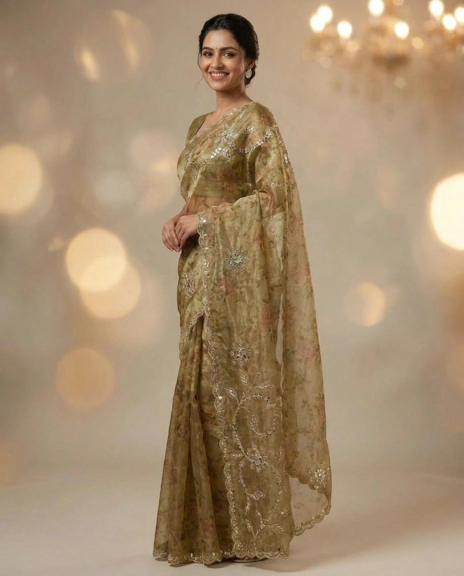 Tissue Saree with All-Over Woven Shimmer