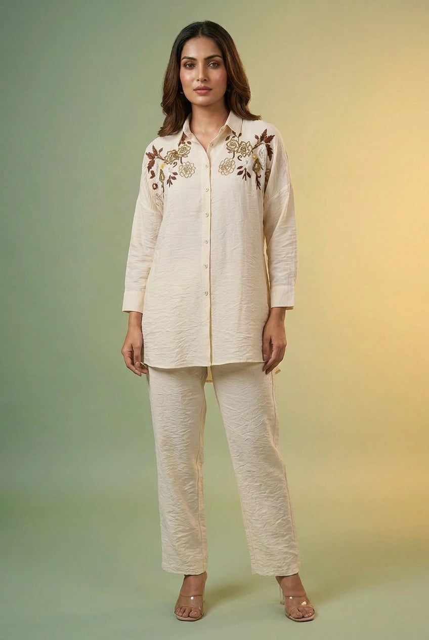 Off White Cotton Linen Co-ord Set for Festive Wear