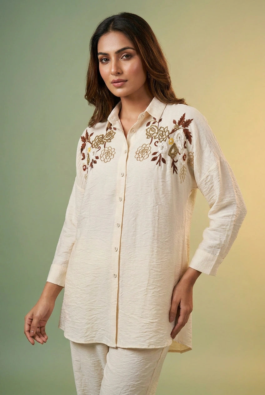 Off White Cotton Linen Co-ord Set for Festive Wear