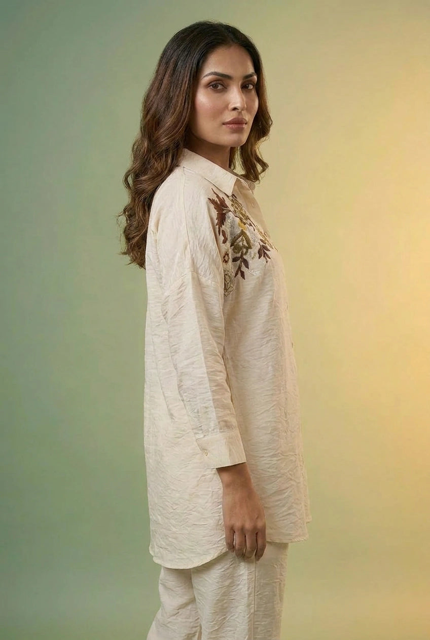 Off White Cotton Linen Co-ord Set for Festive Wear