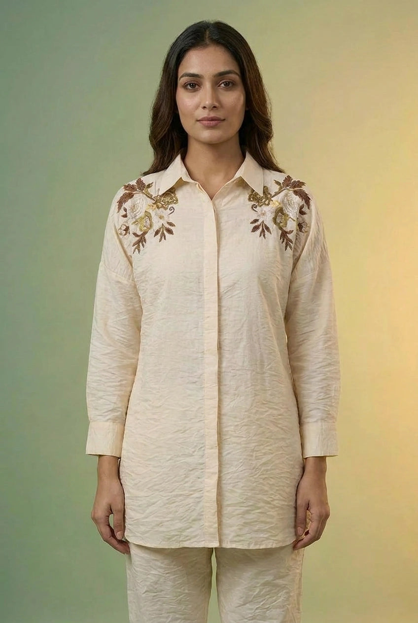 Off White Cotton Linen Co-ord Set for Festive Wear