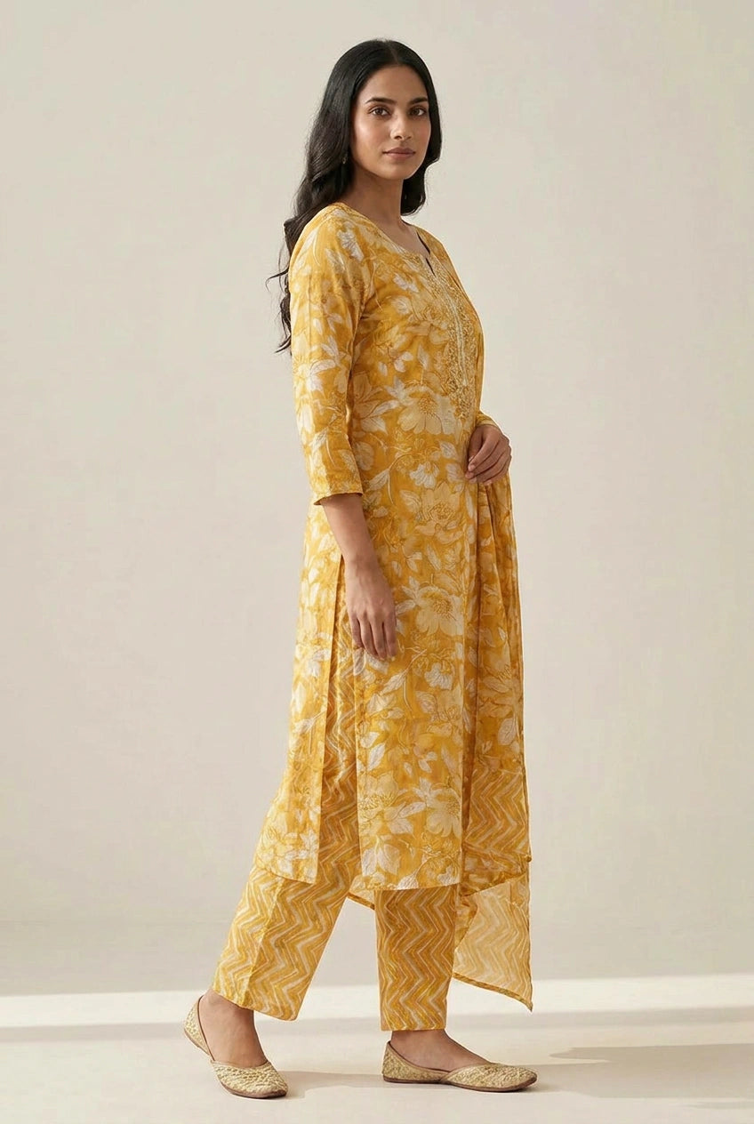 Cotton Straight Suit with Schiffli Lace for Daily Office Wear