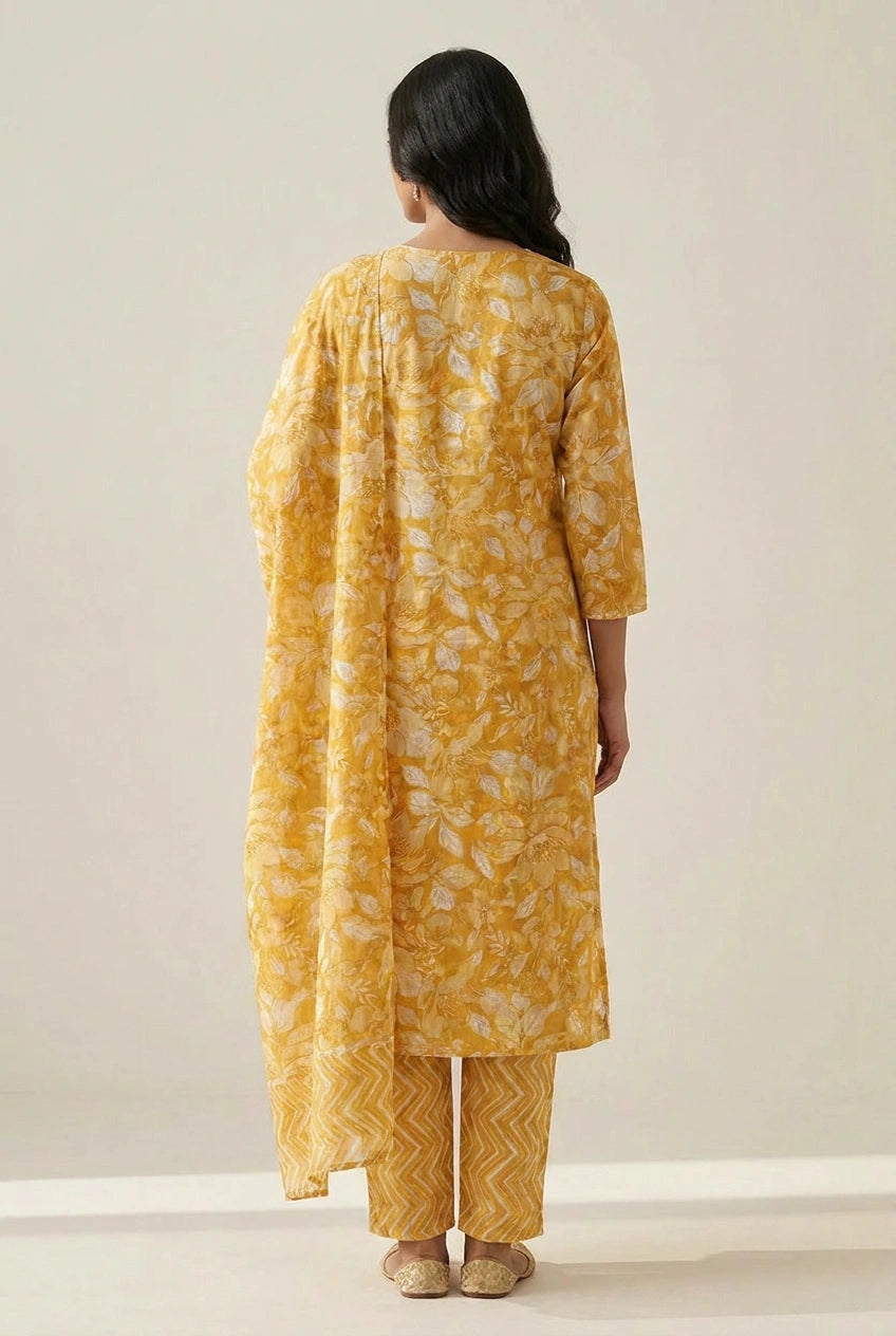 Cotton Straight Suit with Schiffli Lace for Daily Office Wear