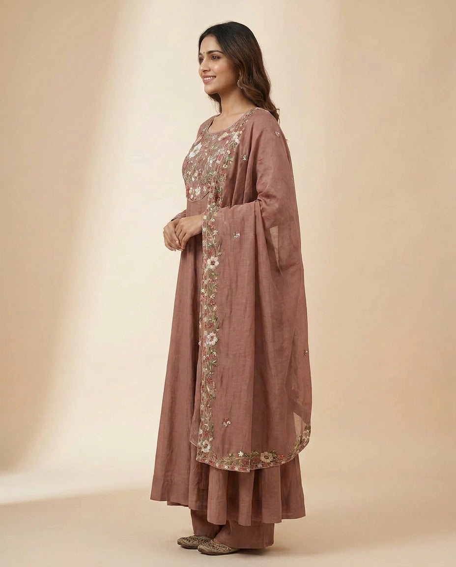 Cotton Anarkali Suit with Detailed Hem - Rangoli India