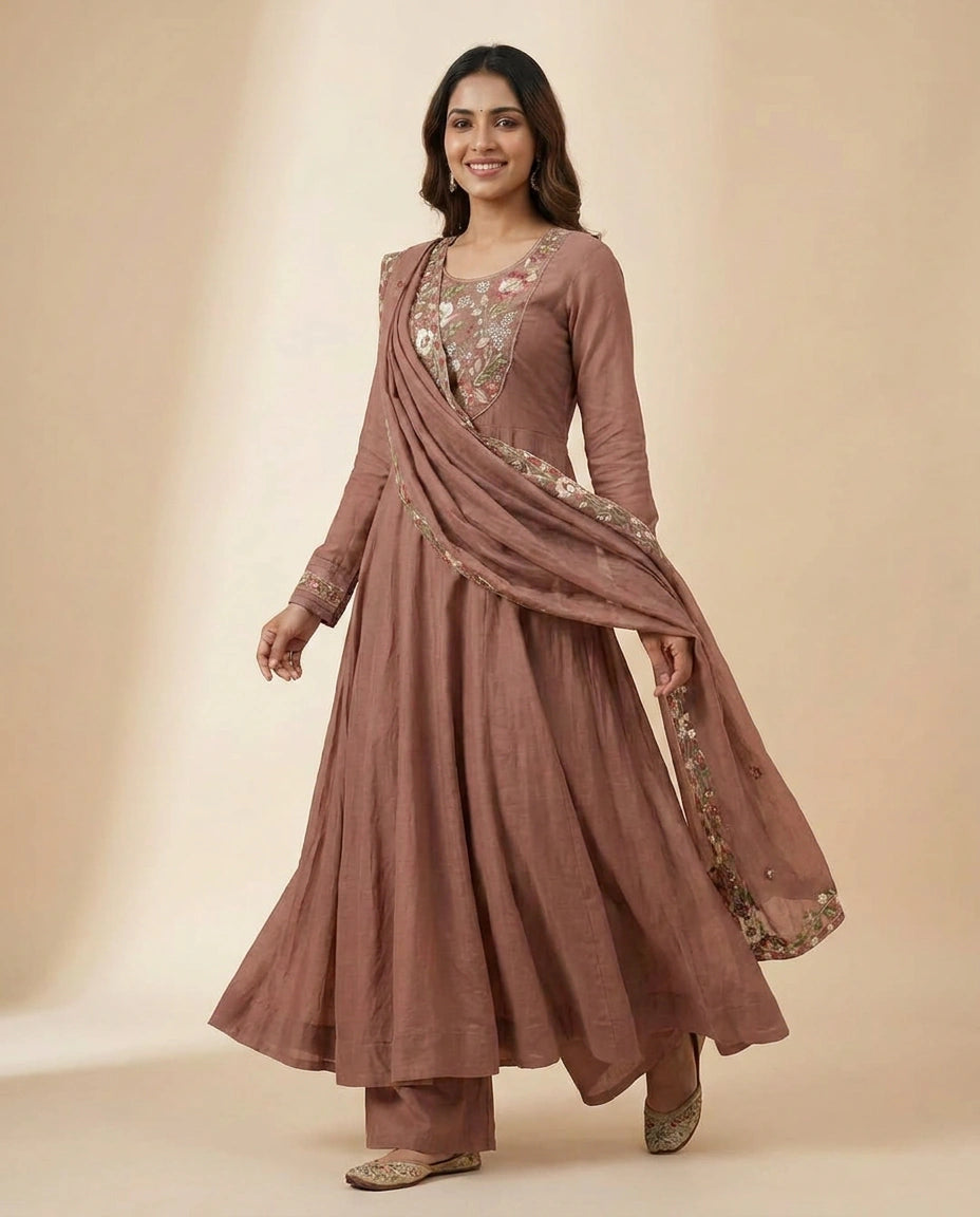 Cotton Anarkali Suit with Detailed Hem - Rangoli India