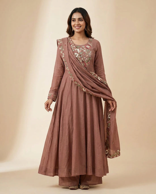 Cotton Anarkali Suit with Detailed Hem - Rangoli India