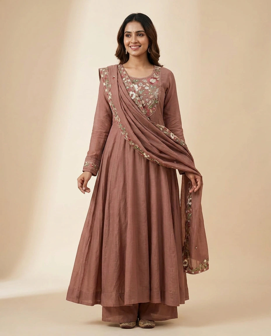 Cotton Anarkali Suit with Detailed Hem - Rangoli India