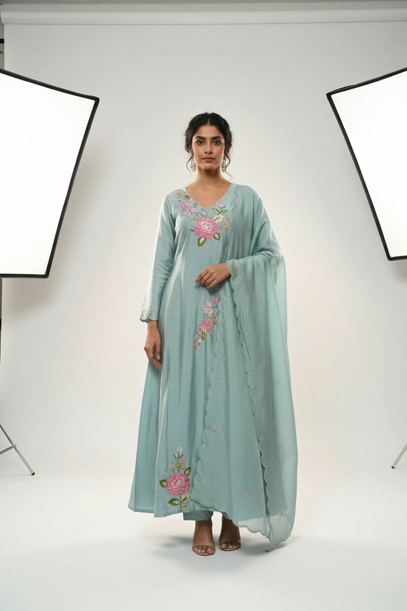 Flattering Dola Silk A-Line Suit - Rangoli Sarees
