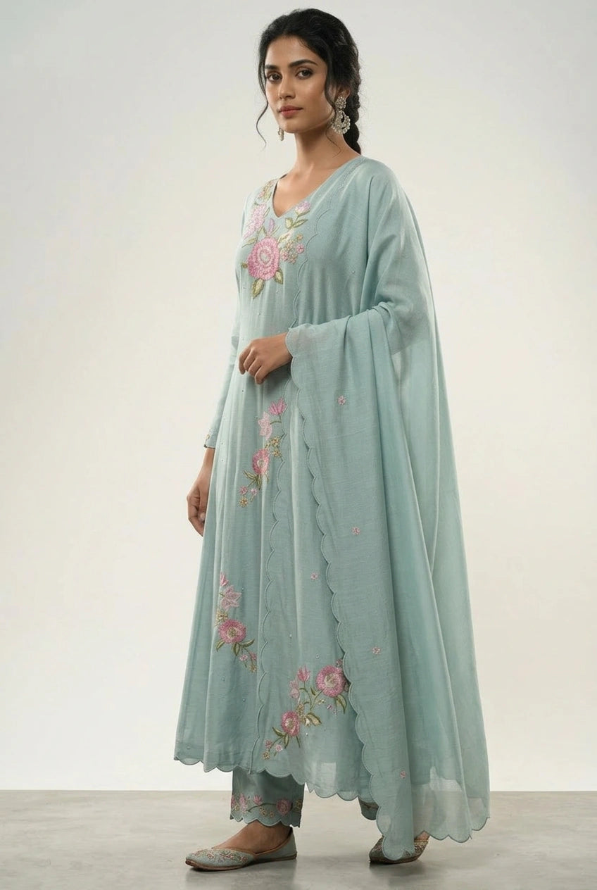 Flattering Dola Silk A-Line Suit - Rangoli Sarees