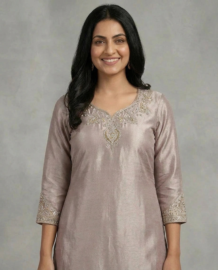 Cotton Straight Suit with Embroidered Detail - Rangoli India