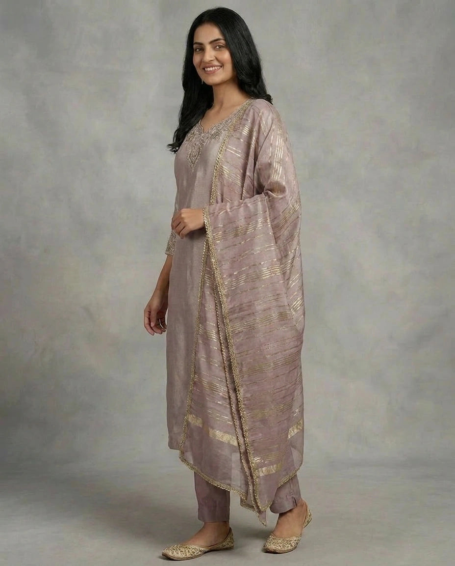 Cotton Straight Suit with Embroidered Detail - Rangoli India