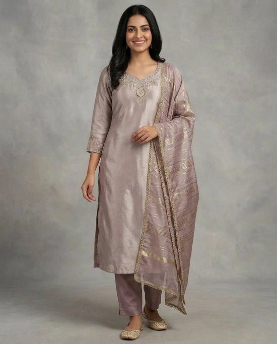 Cotton Straight Suit with Embroidered Detail - Rangoli India