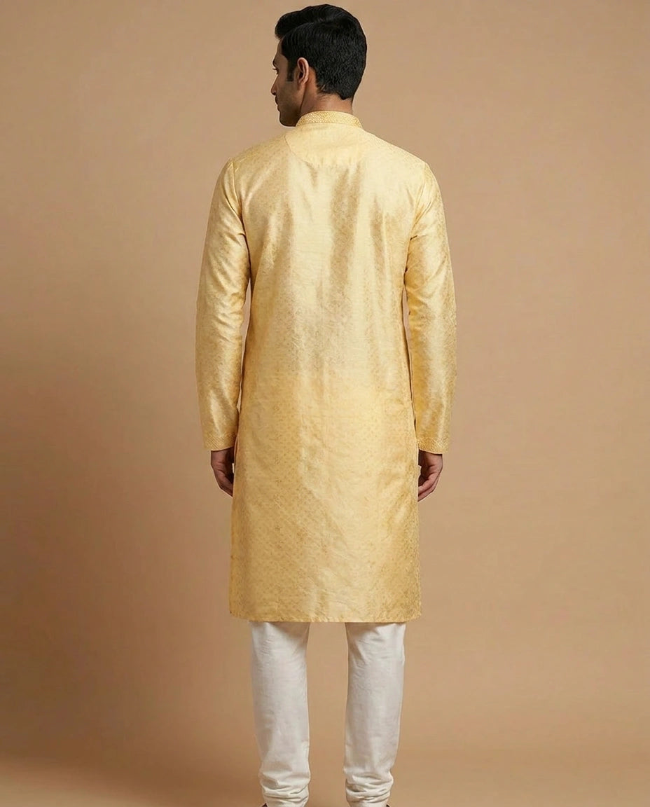 Cotton Kurta Pyjama Set for Men with Embroidered Placket view 3