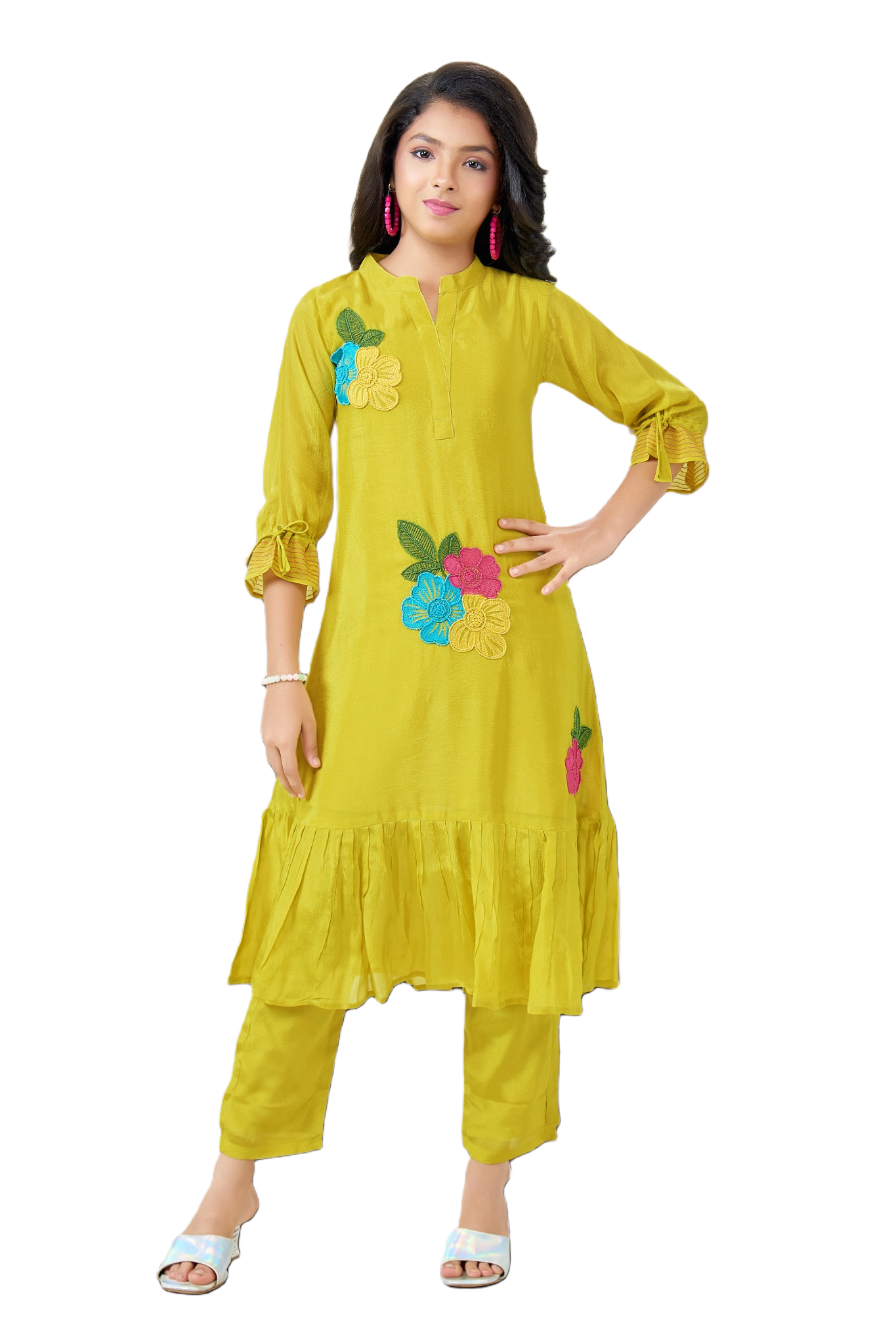 Kids Salwar Kameez - Green | Chinon | Rangoli Kids