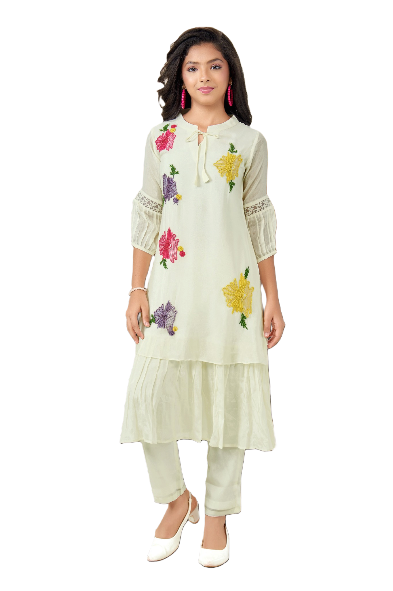 Kids Salwar Kameez - Cream | Chinon | Rangoli Kids
