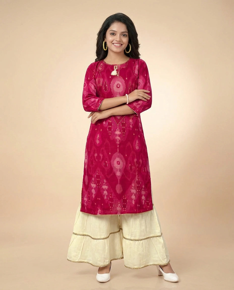 Kids Co-ord Set in Silk Katan - Rangoli India