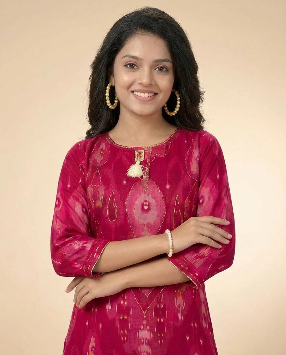 Kids Co-ord Set in Silk Katan - Rangoli India