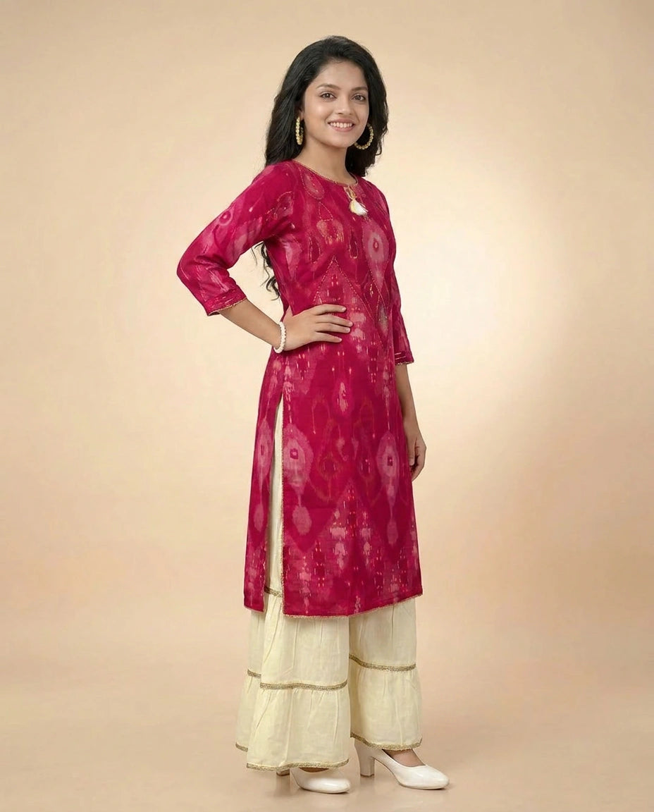 Kids Co-ord Set in Silk Katan - Rangoli India